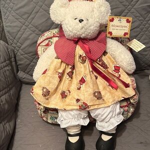 Teddy Bear Doll with Red and Cream Dress